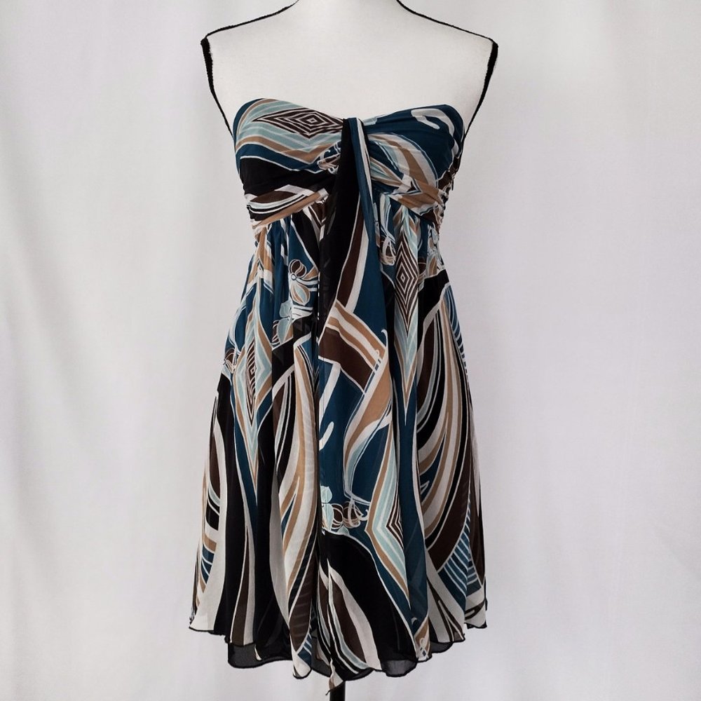 Express Multicolored 100% Silk Chiffon Strapless Flowy Dress